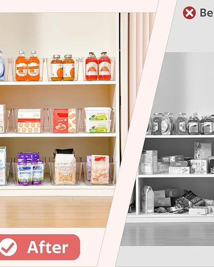 Clear Plastic Storage Bins - 12 Pack Pantry Organizers and Storage,Large Clear Pantry Organizer Bins, Plastic Containers with Handle for Kitchen,Freezer,Cabinet,Closet,Bathroom Under Sink