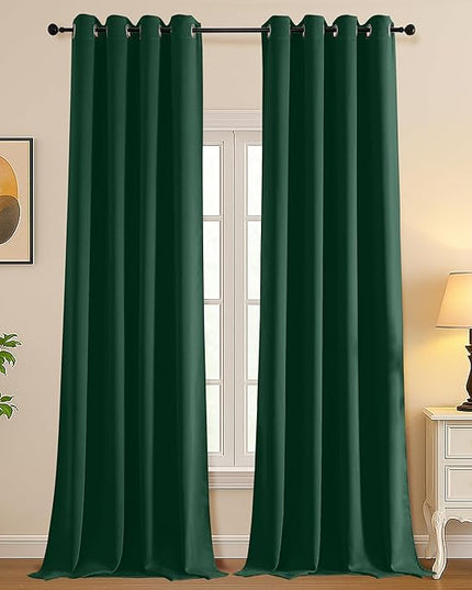 Simplebrand Ever Green Extra Long 10ft Curtains for Patio 120 Inches Long 2 Panels Set, Room Darkening Light Blocking Solid Thermal Insulated Energy Saving Grommet Noise Reducing Curtains, 50 Wx120 L