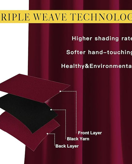 NICETOWN 84 inches Bedroom Curtains Panels - Functional Blackout Curtains/Panels for Bedroom, Thermal Insulated, Privacy Assured (Set of 2, 52 x 84 inches, Wine Red)