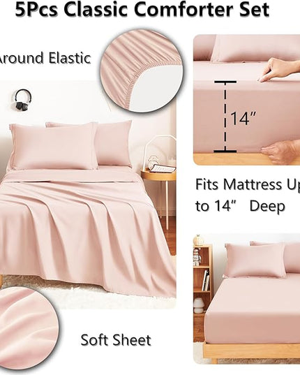 CozyLux Twin Comforter Set with Sheets Blush Pink - 5 Pieces Bed in a Bag Twin, All Season Bed Set for Girls and Boys, Bedding Set with Down Alternative Comforter, Sheets, Pillowcase & Sham