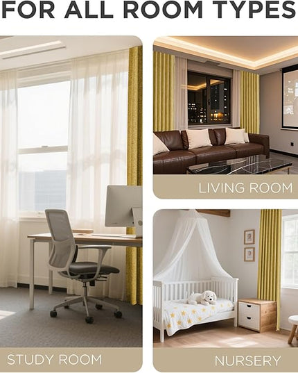 Joydeco Blackout Curtains for Bedroom - 96 Inch Long 100% Light Blocking 2 Panels Set Yellow Drapes, Thermal Insulated Room Darkening Curtains, Linen Textured for Living Room, Rod Pocket & Back Tabs