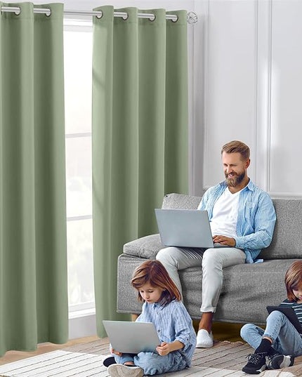 HOMEIDEAS Sage Green Blackout Curtains for Bedroom 52 X 84 Inch Length 2 Panels Set Room Darkening Bedroom Curtains, Soundproof Thermal Grommet Window Curtains for Living Room for Christmas