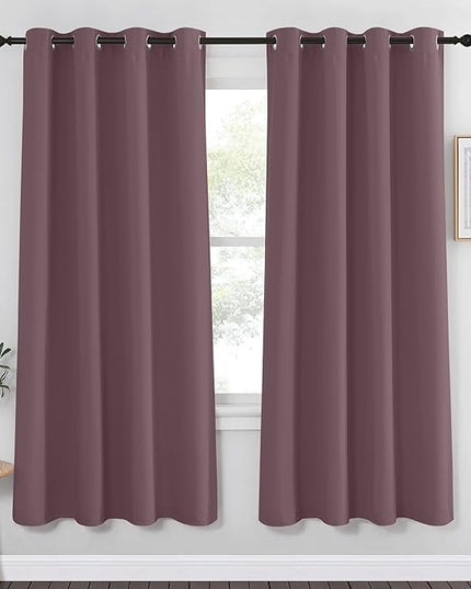 NICETOWN Blackout Bedroom Curtain 72 inches Long - Grommet Sound Reducing Window Treatment Privacy Drape Room Darkening Light Blocking for Living Room (Dry Rose, 1 Panel, W52 x L72)