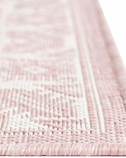Rugs.com Outdoor Aztec Collection Rug – 4' x 6' Pink Flatweave Rug Perfect for Living Rooms, Large Dining Rooms, Open Floorplans