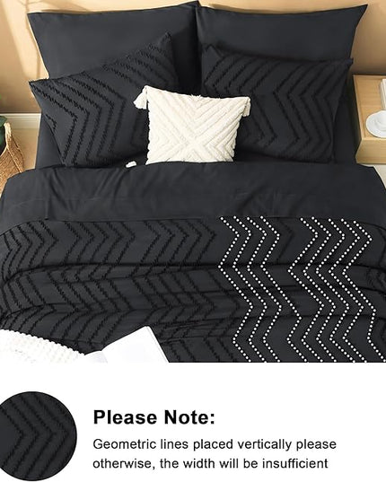 Litanika Oversized King Size Comforter Set with Sheets Black - 7 Pieces Bed in a Bag Oversized King Boho Tufted Complete Bedding Sets with Comforter, Sheets, Pillowcases & Shams