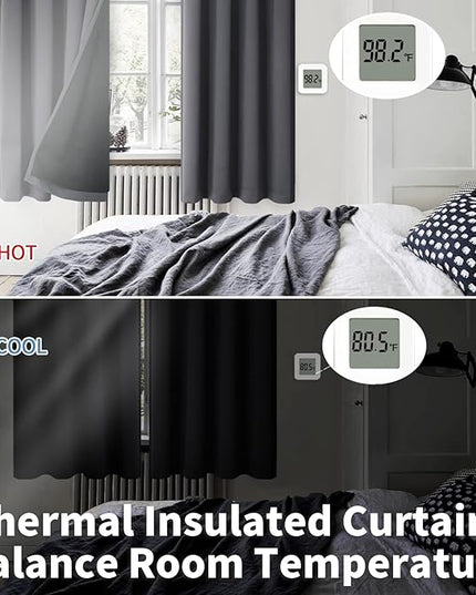 BGment Dark Grey 100% Blackout Curtains for Bedroom - Thermal Insulated Soundproof Light Blocking Dark Black Out Curtains 63 Inch Long, 2 Panels, Each 52 Inch Wide