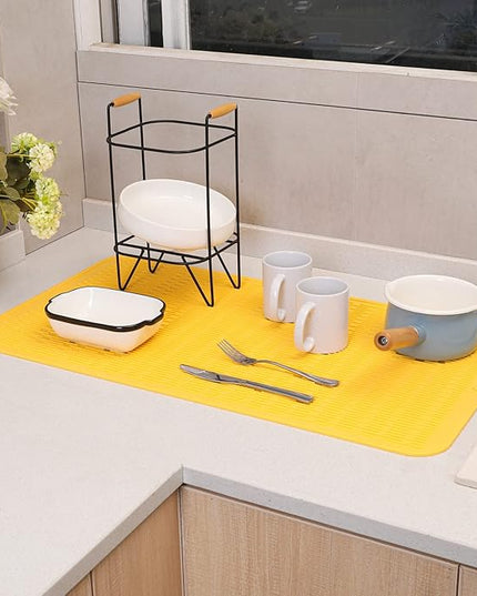 Silicone Dish Drying Mat for Multiple Usage,Easy clean,Eco-friendly,Heat-resistant Silicone Mat for Kitchen Counter or Sink,Refrigerator or Drawer Liner Yellow 4XL 32 inches x 18 inches