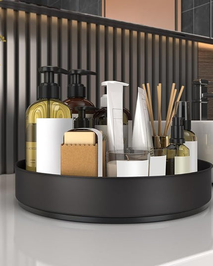 VAEHOLD Lazy Susan Stainless Steel Black Spice Rack Turntable for Pantry Cabinet - Decorative Trays Storage Containers Organizer for Kitchen Cabinet, Snacks, Bathroom (12 inches)