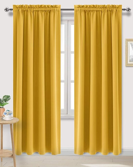 DWCN Blackout Curtains Room Darkening Thermal Insulated Bedroom Curtains Window Curtain Panels, 52 x 84 inches Long, Set of 2 Yellow Rod Pocket Drapes