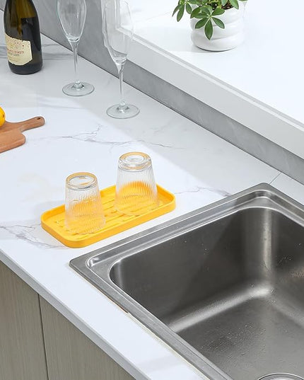 Silicone Kitchen Sink Organizer Tray for Multiple Usage,Easy Clean,Eco-Friendly Sponges Holder for Kitchen Bathroom Counter or Sink,Dish Soap Dispenser,Scrubber,Bottle,Cup Yellow 10”x 5.3”
