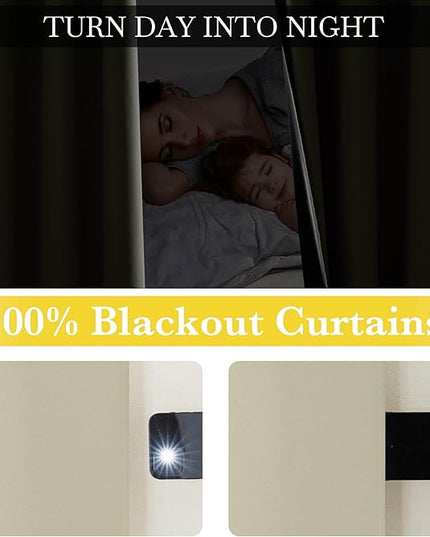 NICETOWN 100% Blackout Curtains 96 inches Long, Grommet Lightweight Easy to Install Portable Blackout Curtains Energy Saving Shades for Living Room/Bedroom, Muted Beige, W52 x L96, 2 Panels