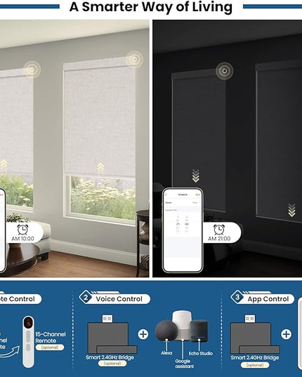 No Drill Motorized Blinds with Remote, Blackout Automatic Blinds with Solar Panel, Cordless Smart Electric Roller Shades for Windows, Beige, 35½ x 72
