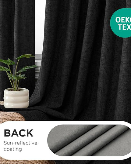 Joydeco Pinch Pleated Curtains - 100% Blackout for Bedroom, Black Linen Curtains 40" W x 72" L, Thermal Insulated 2 Panels Light Blocking Drapes, Back Tabs for Living Room