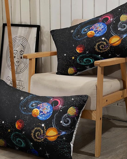 AILONEN Outer Space Full Size Fitted Sheet 3 Pieces Set, Galaxy Starry Sheet for Kids Boys - Eight Planet Theme Soft Breathable Bed Sheet, 1 Fitted Sheet and 2 Pillowcases