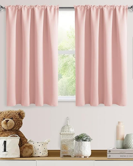 DWCN Blackout Curtains for Living Room Thermal Insulated, Energy Saving & Noise Reducing Bedroom Curtains, Blush Pink, W 52x L 36 Inch, Set of 2 Rod Pocket Curtain Panels