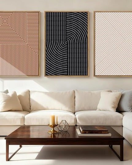 ANHUIB Boho Wall Art Large Neutral Wall Decor Abstract Line Painting for Living Room Bedroom Office 16x24 Inch Set of 3