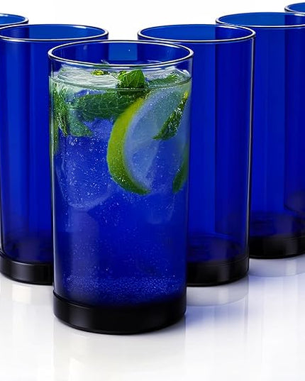 Zulay Kitchen Acrylic Plastic Glasses Drinkware - 6 Piece Unbreakable Plastic Tumblers - BPA-Free, Reusable Plastic Drinking Glasses for Home & Outdoors - Lead-Free & Dishwasher Safe - Dark Blue 24 oz