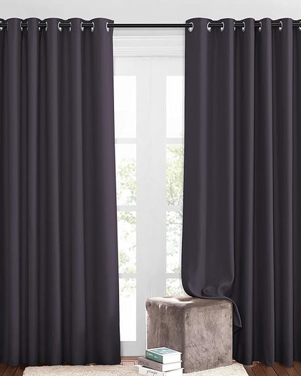 NICETOWN Bedroom Blackout Curtains and Drapes - Window Treatment Thermal Insulated Solid Grommet Blackout Draperies for Bedroom/Living Room (Greyish Purple, Set of 2, 80 by 84 Inch)