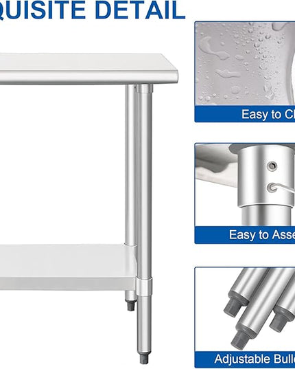 HARDURA Stainless Steel Work Table Commercial 18×30 Inches Kitchen Prep Table and Heavy Duty Commercial Workbench NSF 430 with Undershelf and Galvanized Legs
