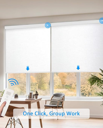 Motorized Blinds with Remote Cordless Automatic Motorized Shades Custom Blinds for Windows Smart Curtains Compatible with Alexa Google Home(Blackout Jacquard White,Custom Size)