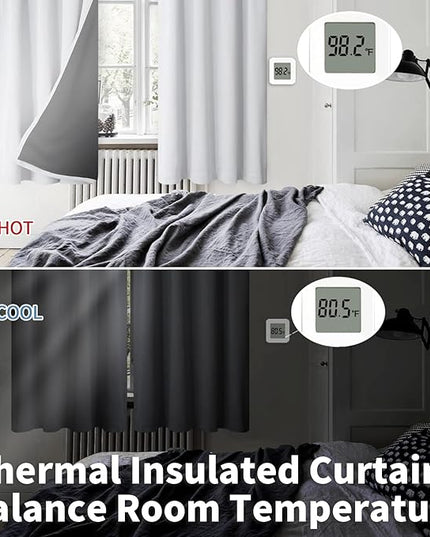 BGment Blackout Curtains for Bedroom 45 Inch Length, Rod Pocket 100% Blackout Curtains with Thermal Liner Darkening Curtains for Living Room, Each Drapes 2 Panels, 42 x 45 Inch, Greyish White