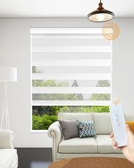 Motorized Zebra Blinds Rechargeable with Remote Blackout Cordless Zebra Shade Smart Electric Curtains for Windows and Privacy Light Filtering Roller Shades, 31" W x 72" H White