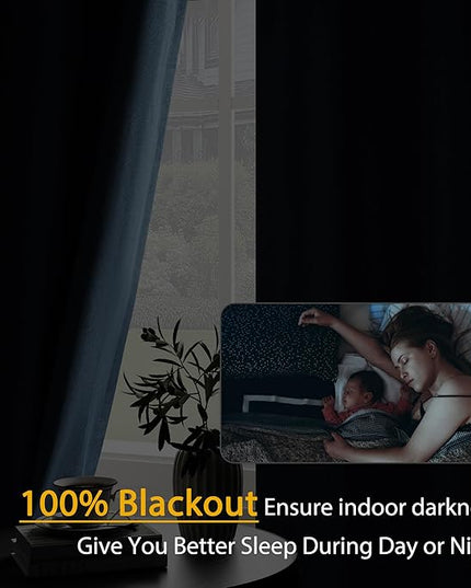 Dark Blue 100% Blackout Linen Textured Curtains for Living Room, Bedroom, Light Weight Curtains with Grommets Top, Full Blackout Curtains Privacy Protection, Dark Blue, 37" W x 84" L, 2 Panels