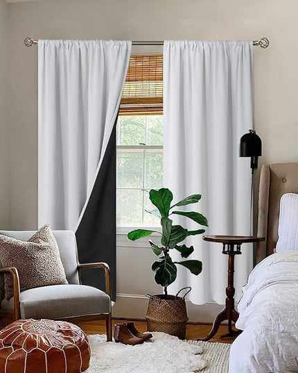 BGment Full Blackout Curtains for Living Room 72 Inch Length, Room Darkening Thermal Insulated Noise Reducing Bedroom Window Curtains with Rod Pocket, 2 Panels, Each 55 Inch Wide, Greyish White