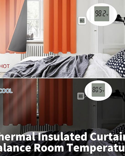BGment Burnt Orange 100% Blackout Curtains for Bedroom, Fall Full Room Darkening Noise Reducing Living Room Curtains 72 Inch Length, Thermal Insulated Rod Pocket Window Drapes 2 Panels, 42 Inch Wide