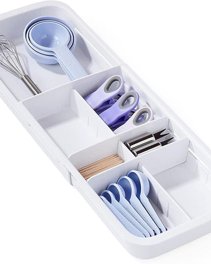 YouCopia DrawerFit Sliding Drawer Tray with Adjustable Dividers, Expandable Kitchen Storage Organizer, Speckled White