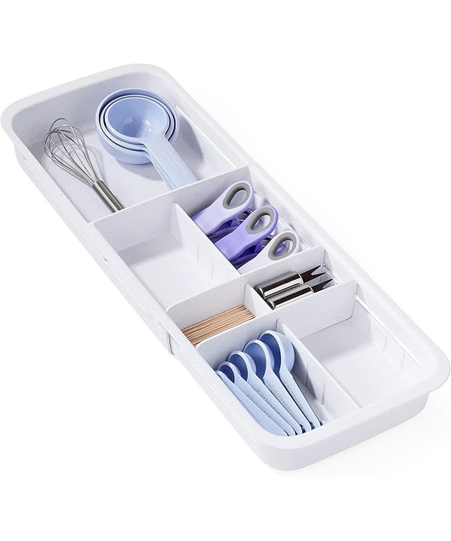 YouCopia DrawerFit Sliding Drawer Tray with Adjustable Dividers, Expandable Kitchen Storage Organizer, Speckled White