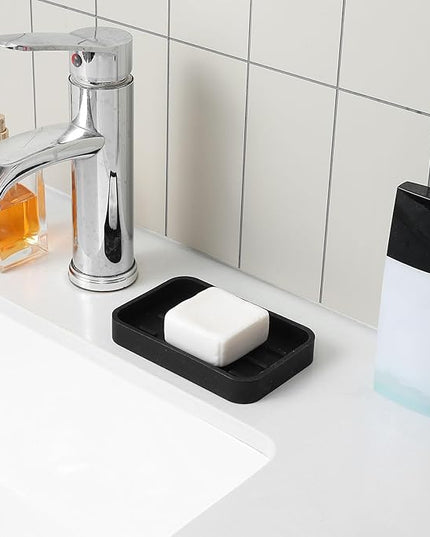 Silicone Kitchen Sink Organizer Tray for Multiple Usage,Easy Clean Sponges Holder for Kitchen Bathroom Counter or Sink,Dish Soap Dispenser,Scrubber,Bottle,Cup Black 4.9”x 3.2”
