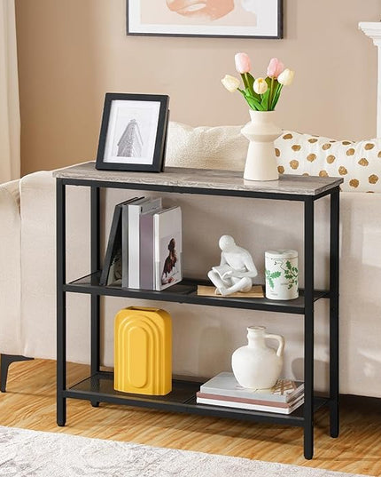 HOOBRO 29.5" Narrow Console Table, 3-Tier Entryway Table, Thin Sofa Table with Shelves, Side Table, Display Table, for Hallway, Entrance, Living Room, Bedroom, Greige and Black BG73XG01