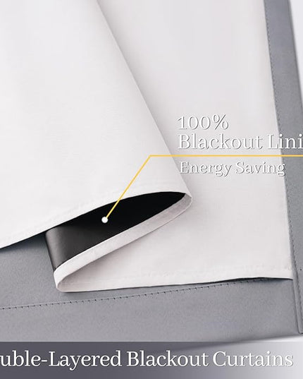 Yakamok 100% Blackout Curtain Panels 84 inches Cold and Light Blocking Drapes for Nursery, 2 Thick Layers Thermal Insulated Draperies (2 Pieces, 40 Wide Each Panel, Grey Front with White Backing)