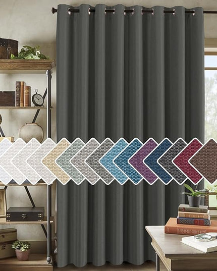 H.VERSAILTEX Room Darkening Linen Curtain for Sliding Door Extra Wide Primitive Burlap Textured Linen Room Divider Curtain for Living Room/Patio (9ft Tall by 8.5ft Wide, Heather Charcoal Gray)