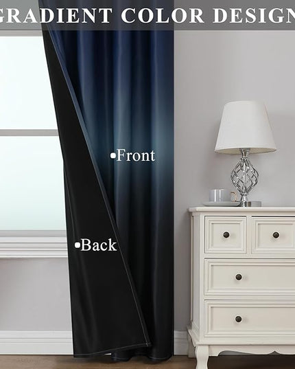 Estelar Textiler Navy Blue and Black Ombre Blackout Curtains 90 Inch Length for Bedroom, Room Darkening Thermal Insulated Grommet Window Curtain & Drapes for Living Room, 2 Panels, 52x90 Inches