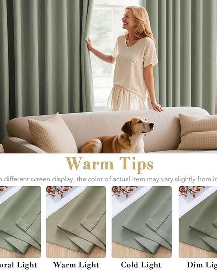 H.VERSAILTEX Room Darkening Curtains for Living Room Light Reducing Thermal Insulated Window Treatment Panels/Drapes Grommet Top 2 Panels Sea Grass - 52 x 84 Inches