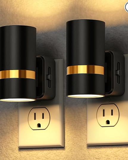 DORESshop LED Night Lights Plug into Wall, 2 Pack, Black Cylinder Dimmable Night Light Plug in, Slide Brightness Adjustable with Dusk to Dawn Sensor, 3000K Warm White for Bedroom, Bathroom, Hallway