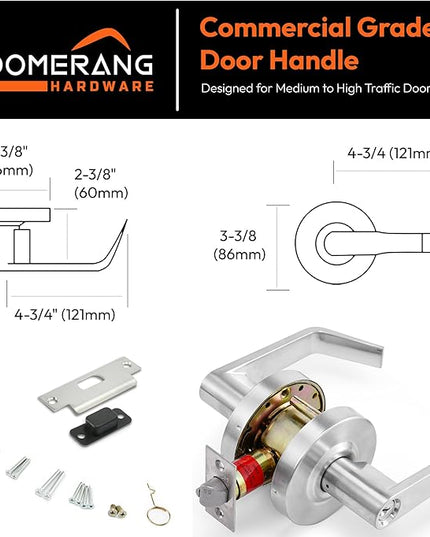 Boomerang Entry w/Clutch Function - ADA Commercial Door Lever Lock - Heavy-Duty Locking Door Handle, Cylindrical Lever Lock, Non-Handed Grade 2, Satin Chrome (US26D), Entrance/Keylock w/Clutch
