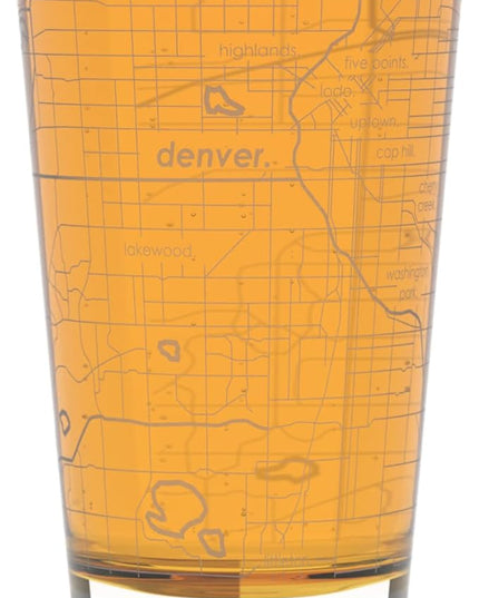 Well Told Engraved Denver Colorado Map Pint Glass, Etched Beer Gift (16 oz, Clear) City Map Pint, Custom City Glassware, Gifts For Beer Lovers