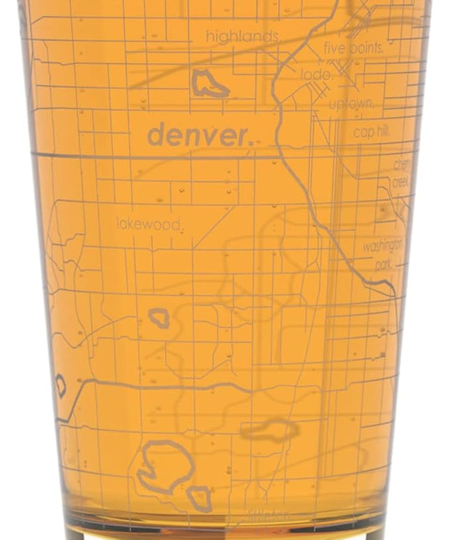 Well Told Engraved Denver Colorado Map Pint Glass, Etched Beer Gift (16 oz, Clear) City Map Pint, Custom City Glassware, Gifts For Beer Lovers