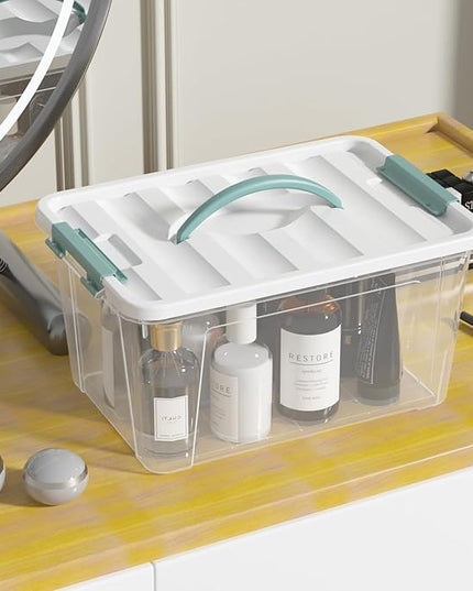 Jekiyo 14 Quart Clear Storage Box with Handle, Plastic Latching Bins with Lids, 4 Packs