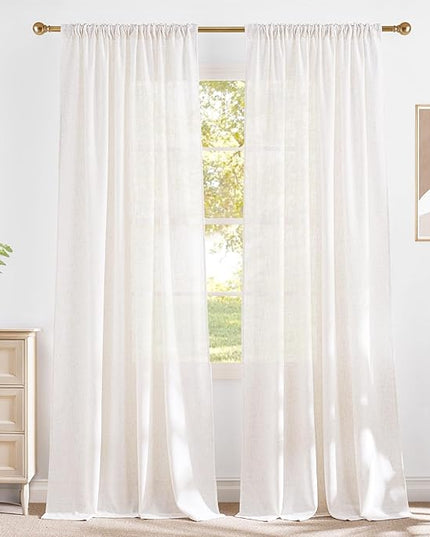 NICETOWN Natural Thick Linen Blend (230GSM) 108 inch Long Curtains for Living Room, Back Tab & Rod Pocket with Pleat Tab Privacy Window Treatments Light Filtering Drapes, W52 x L108, 2 Panels