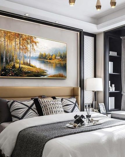 ERQINHUA Large Canvas Wood Framed Wall Art Living Room Wall Decor For Bedroom Forest Landscape Painting Lakeside Watercolour Wall Pictures Artwork Picture Office Farmhouse Home Decorations 24x48 In