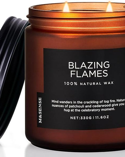 M&SENSE Blazing Flame Warm Winter Scented Candles, 11.6oz 70 Hours Long Lasting Candle for Home Decor Housewarming Gift, 2 Cotton Wick Natural Soy Wax Candle for Thanksgiving Chritsmas Holiday