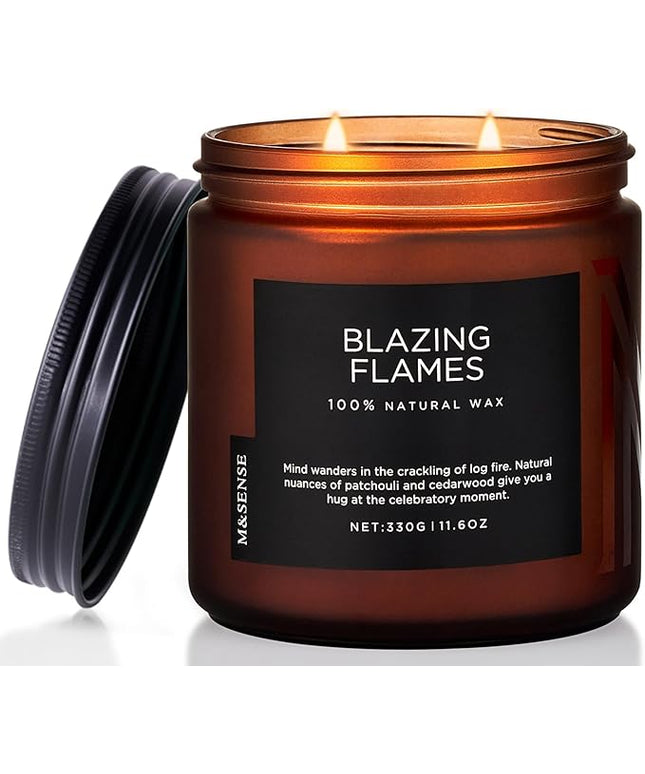 M&SENSE Blazing Flame Warm Winter Scented Candles, 11.6oz 70 Hours Long Lasting Candle for Home Decor Housewarming Gift, 2 Cotton Wick Natural Soy Wax Candle for Thanksgiving Chritsmas Holiday