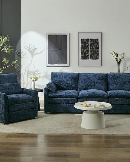 Tbfit Living Room Furniture Set, Standard Sofa & Accent Chair, Modern Comfy Cloud Sofa Set, Spring Seat Cushions, Chenille Fabric, Blue