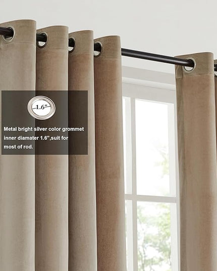 BULBUL Champagne Grey Color Block Window Curtains Panels 102 inches Long Velvet Farmhouse Drapes for Bedroom Living Room Darkening Treatment with Grommet Set of 2