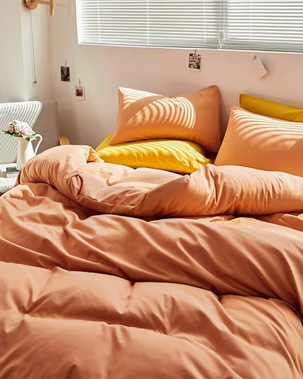 CLOTHKNOW Pink Peach Queen Comforter Set 3Pcs Orange Bedding Comforter Sets Soft Coral Queen Comforter Cozy Light Orange Comforter with 2 x Pillowcases