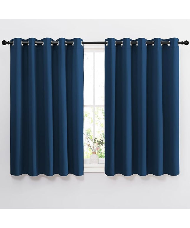 NICETOWN Bedroom Blackout Curtains and Drapes 54" L - Window Treatment Thermal Insulated Solid Grommet Blackout Draperies for Home Office (Moroccan Blue, 2 Panels=132" Wide)